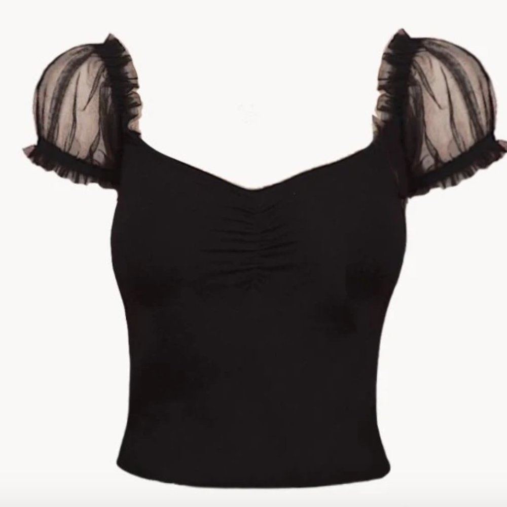 Crybaby Black Puff Sleeve Swan Top XS
